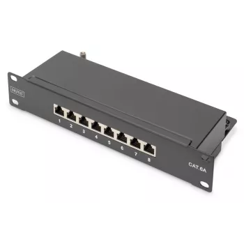 DIGITUS CAT6A ekranēts sadales panelis, 8 porti 1U, 10 collu stiprinājums, melns RAL 9005