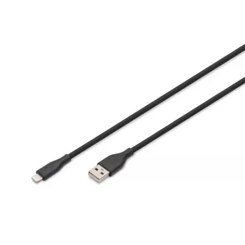 DIGITUS USB silikona uzlādes kabelis USB-A – Lightning USB 2.0 12W – 50cm melns
