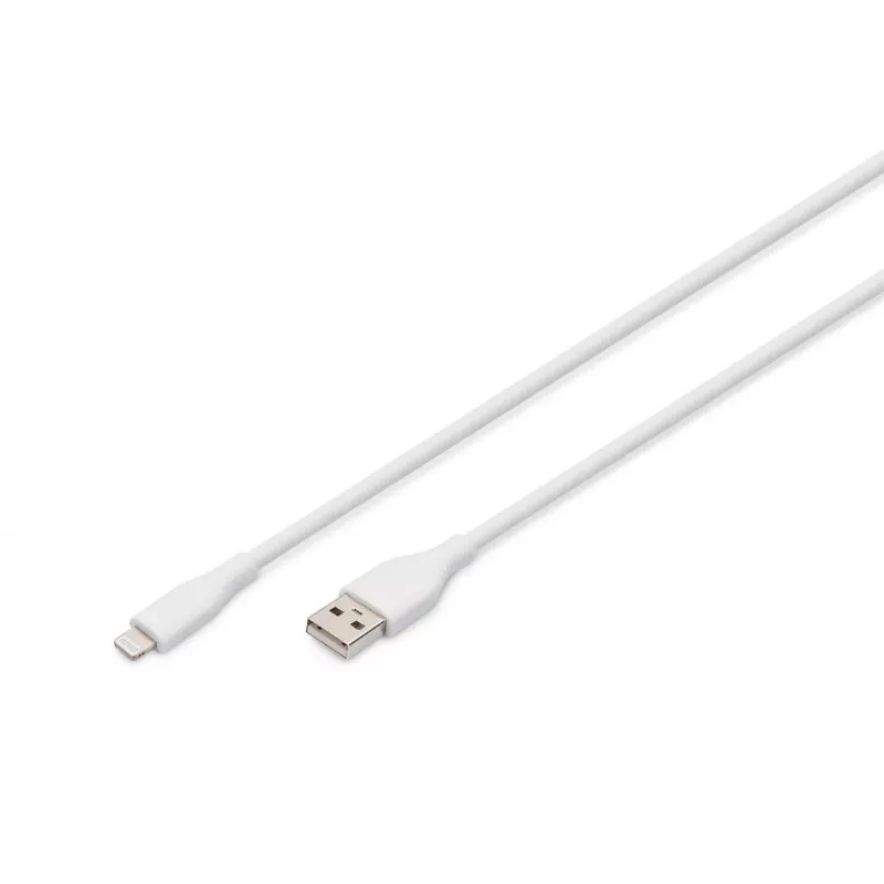 DIGITUS USB Silikona uzlādes kabelis USB-A – Lightning USB 2.0 12W – 1m balts