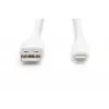 DIGITUS USB Silikona uzlādes kabelis USB-A – Lightning USB 2.0 12W – 1m balts