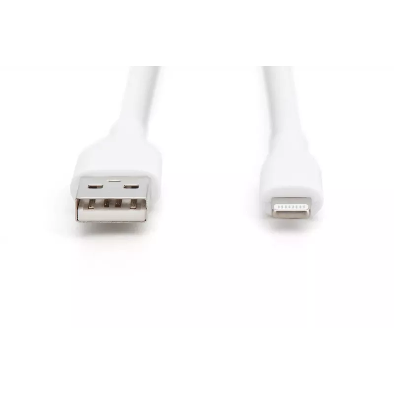 DIGITUS USB Silikona uzlādes kabelis USB-A – Lightning USB 2.0 12W – 1m balts