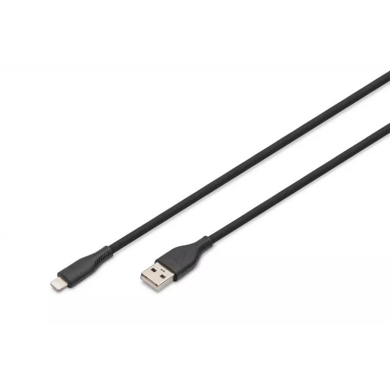 DIGITUS USB Silikona uzlādes kabelis USB-A – Lightning 2m USB 2.0 12W – 2m melns
