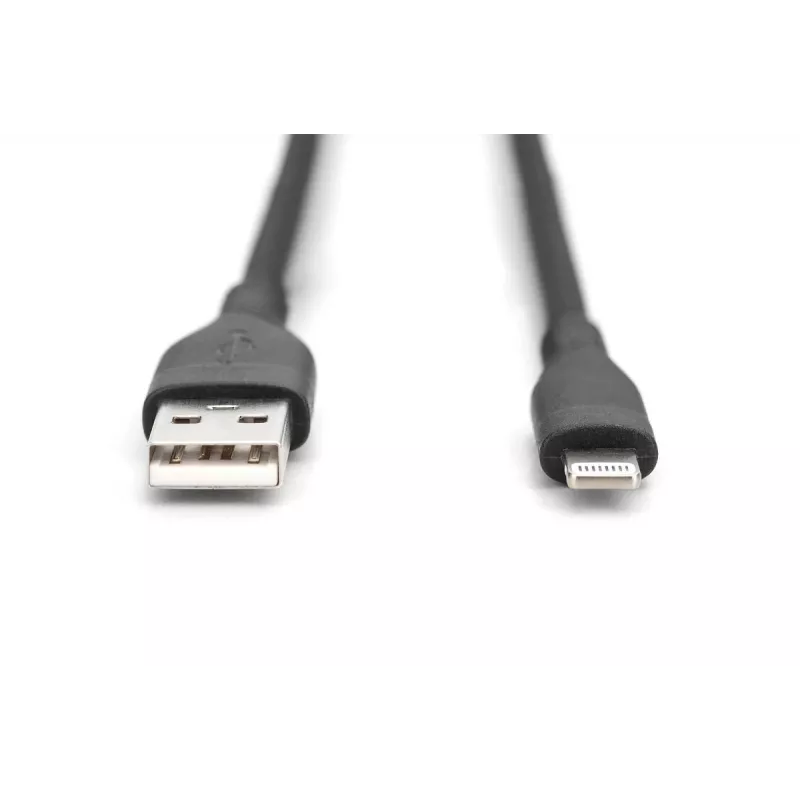 DIGITUS USB Silikona uzlādes kabelis USB-A – Lightning 2m USB 2.0 12W – 2m melns