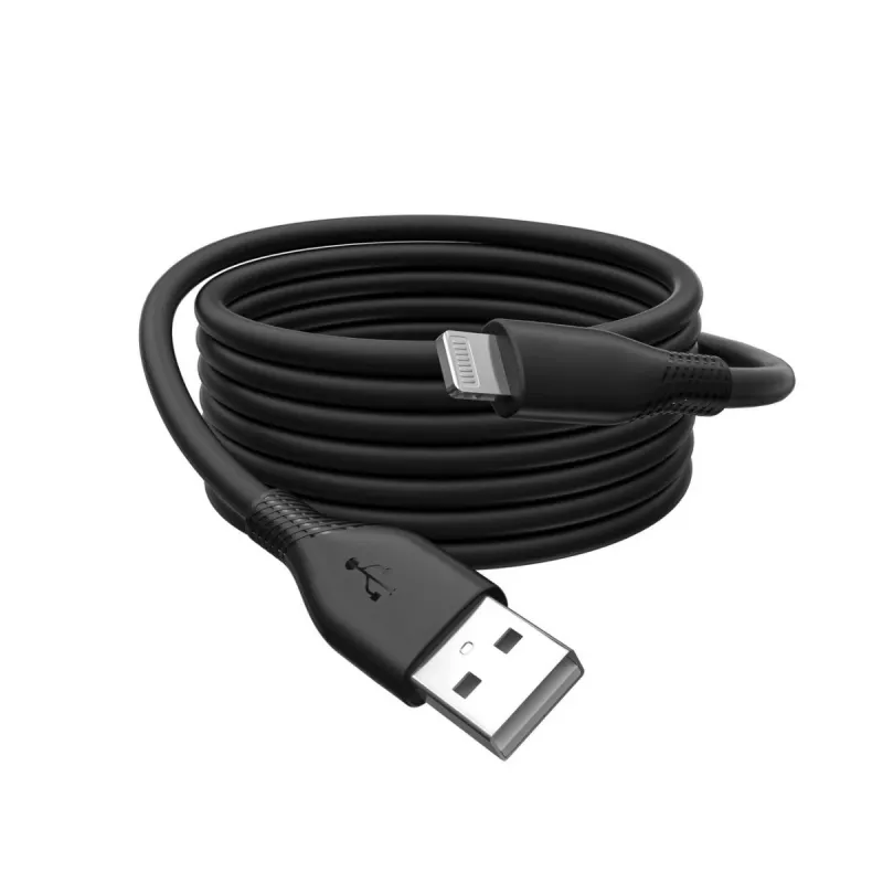 DIGITUS USB Silikona uzlādes kabelis USB-A – Lightning 2m USB 2.0 12W – 2m melns