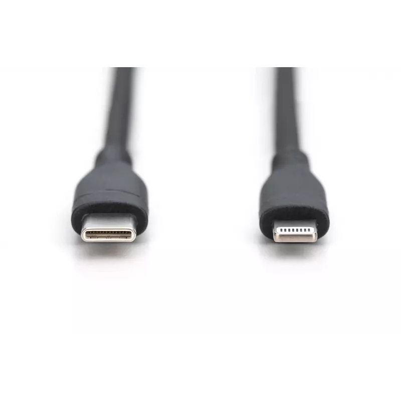 DIGITUS USB silikona uzlādes kabelis USB-C – Lightning USB 2.0 60W, 50 cm, melns