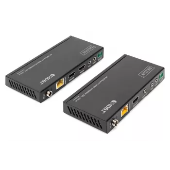 DIGITUS DS-55508 4K HDBaseT HDMI raidītāja un uztvērēja komplekts, 150 m, 4K/60Hz, 18 Gbps, YUV 4:4:4, HDR, PoC, RS-232, IR