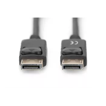DIGITUS DisplayPort savienojuma kabelis, DP vīriešu/vīriešu, 3m ar fiksatoru, DP 1.2, Ultra HD 4K, melns