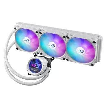 Šķidruma dzesēšanas sistēma ASUS ROG Strix LC III 360 ARGB White Edition — 360 mm radiators, 3x 120 mm ventilatori, LCD ūdens bloks, PWM