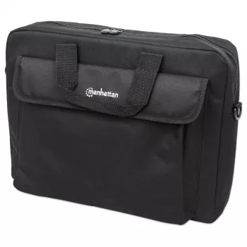 Manhattan London Laptop Soma 15.6 inch, Melna, Augšējā iekraušana, Lēts, Aksesuāru kabata, Noņemams plecu siksna, Lētāka alternatīva Targus TAR300, Trīs gadu garantija
