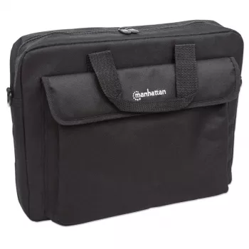 Manhattan London Laptop Soma 15.6 inch, Melna, Augšējā iekraušana, Lēts, Aksesuāru kabata, Noņemams plecu siksna, Lētāka alternatīva Targus TAR300, Trīs gadu garantija
