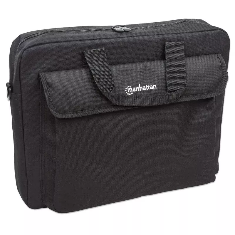 Manhattan London Laptop Soma 15.6 inch, Melna, Augšējā iekraušana, Lēts, Aksesuāru kabata, Noņemams plecu siksna, Lētāka alternatīva Targus TAR300, Trīs gadu garantija