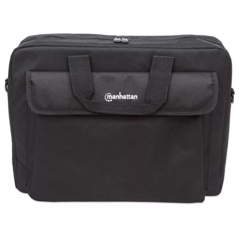 Manhattan London Laptop Soma 15.6 inch, Melna, Augšējā iekraušana, Lēts, Aksesuāru kabata, Noņemams plecu siksna, Lētāka alternatīva Targus TAR300, Trīs gadu garantija