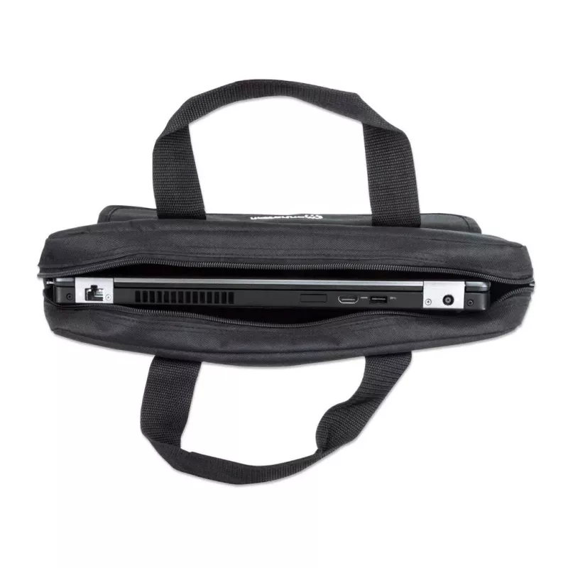 Manhattan London Laptop Soma 15.6 inch, Melna, Augšējā iekraušana, Lēts, Aksesuāru kabata, Noņemams plecu siksna, Lētāka alternatīva Targus TAR300, Trīs gadu garantija