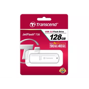 TRANSCEND JetFlash 730 128GB USB 3.0 zibatmiņa - Balta