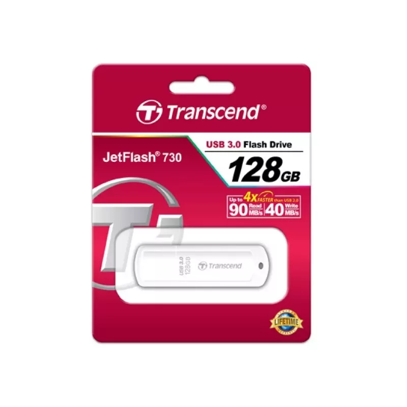 TRANSCEND JetFlash 730 128GB USB 3.0 zibatmiņa - Balta