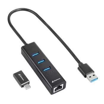 SHARKOON USB Hub - 3 portu USB 3.2 Gen 1 alumīnija + Ethernet melns