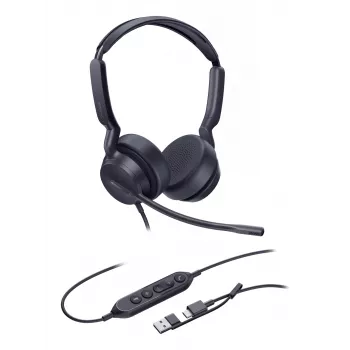 Yealink UH42 Dual UC USB-C/A austiņas, vadu, zvaniem/mūzikai, 20–20000 Hz, 160 g, melnas