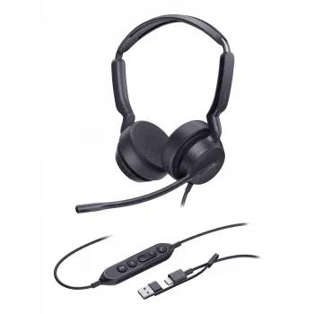 Yealink UH42 Dual UC USB-C/A austiņas, vadu, zvaniem/mūzikai, 20–20000 Hz, 160 g, melnas