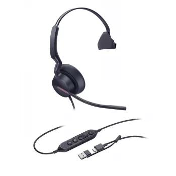 Yealink UH46 Mono Teams USB-C/A austiņas, vadu, 20 - 20000 Hz, birojam/zvanu centram, 127 g, melnas
