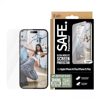 PanzerGlass SAFE. by® Ekrāna aizsargs iPhone 16 Plus | 15 Plus | Ultra-Wide Fit