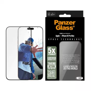 PanzerGlass® Keramikas ekrāna aizsargs iPhone 16 Pro Max | Ultra-Wide Fit ar EasyAligner