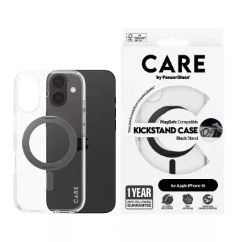 PanzerGlass CARE™ by ® Maciņš Caurspīdīgs ar Melnu Statīvu & MagSafe iPhone 16