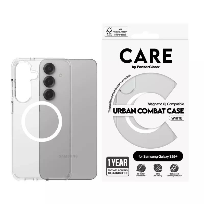 PanzerGlass CARE™ Urban Combat Case Caurspīdīgs ar Baltu Qi Savietojams Samsung Galaxy S25+