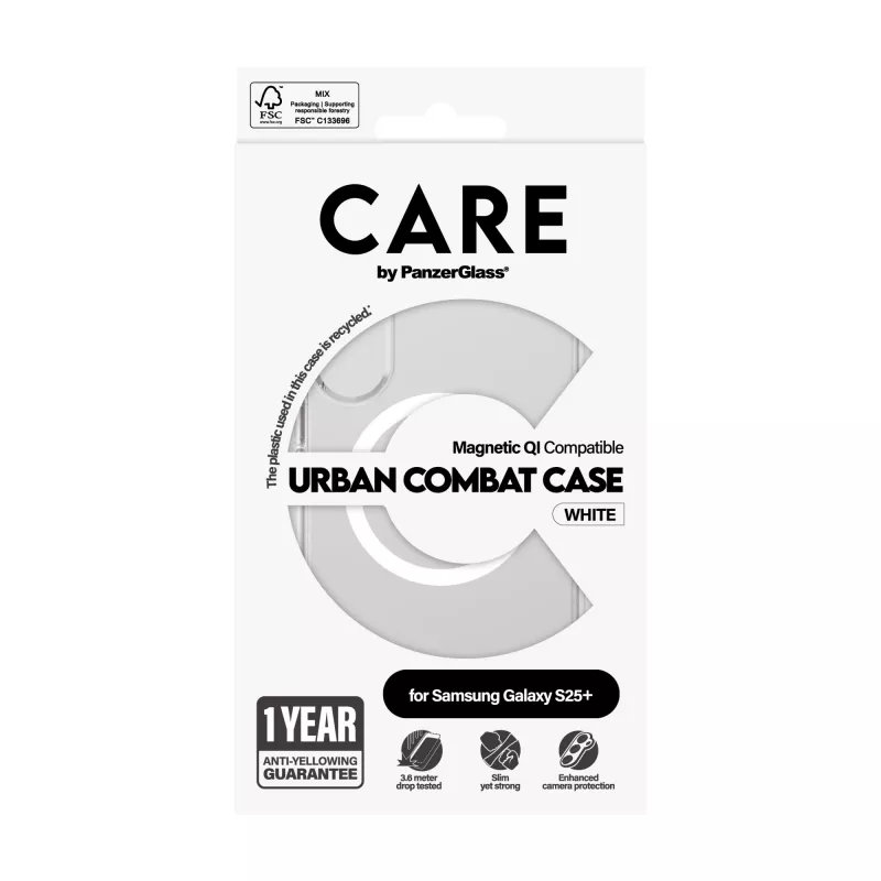 PanzerGlass CARE™ Urban Combat Case Caurspīdīgs ar Baltu Qi Savietojams Samsung Galaxy S25+