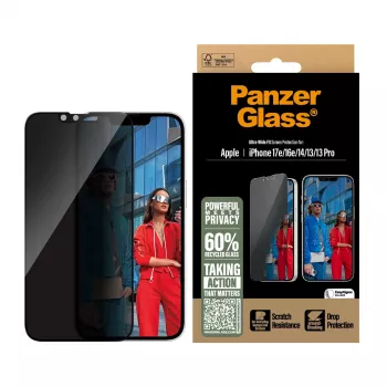 PanzerGlass® Privātuma ekrāna aizsargs iPhone 17e | 16e | 14 | 13 | 13 Pro | Ultra-Wide Fit ar EasyAligner