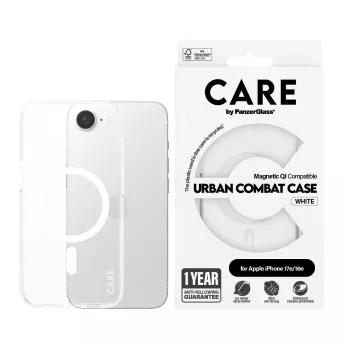 PanzerGlass CARE by Flagship Maciņš Urban Combat Caurspīdīgs Balts Qi Savietojams iPhone 16e