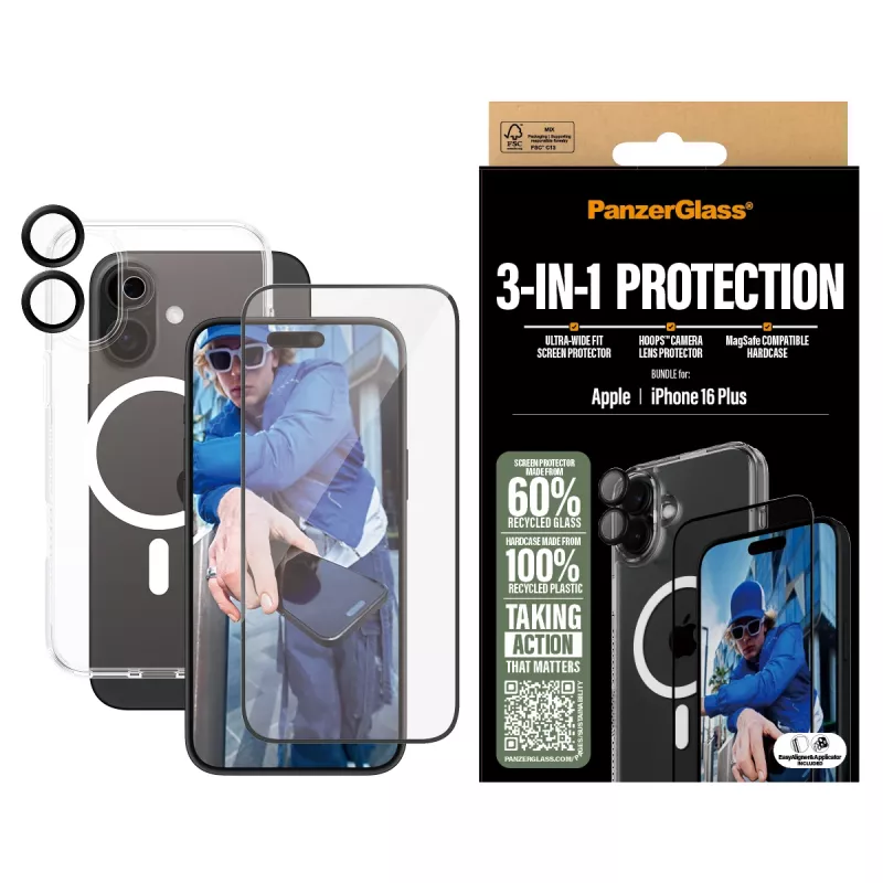 PanzerGlass 3-in-1 aizsardzības komplekts iPhone 16 Plus