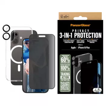 PanzerGlass ® 3-in-1 Privātuma aizsardzības komplekts iPhone 16 Plus