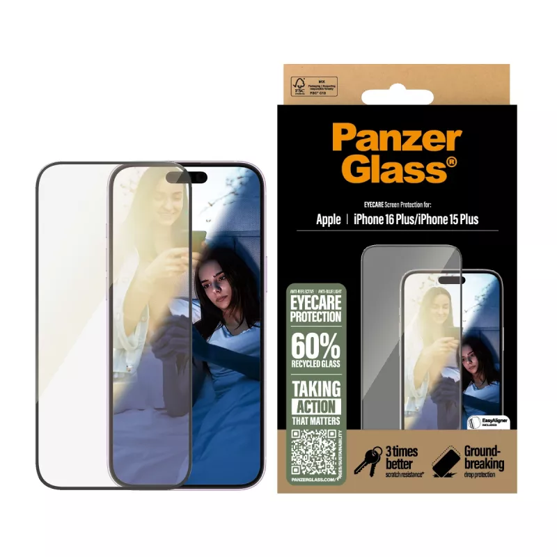 PanzerGlass® EyeCARE™ Ekrāna aizsargs iPhone 16 Plus | 15 Plus | Ultra-Wide Fit