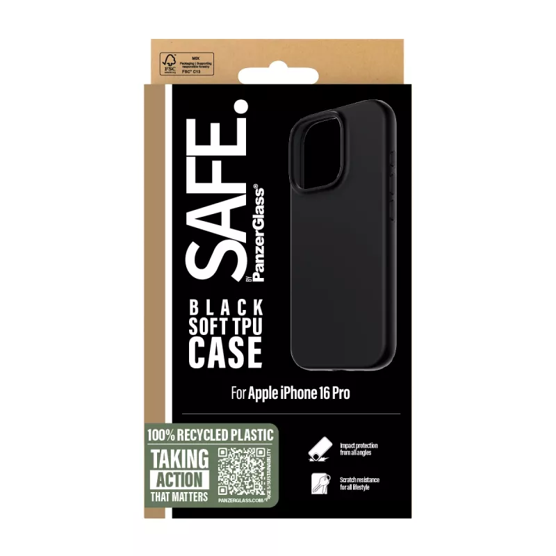 PanzerGlass SAFE. by ® TPU Maciņš Melns iPhone 16 Pro, Vāciņš, Apple, Apple - iPhone 16 Pro, Melns