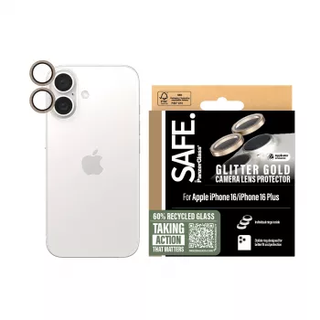 PanzerGlass SAFE. by ® Kameras lēcas aizsargs Glitter Gold iPhone 16 | 16 Plus