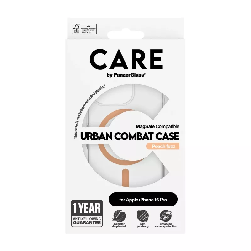 PanzerGlass CARE™ by ® Urban Combat Case Caurspīdīgs ar Persiku MagSafe iPhone 16 Pro