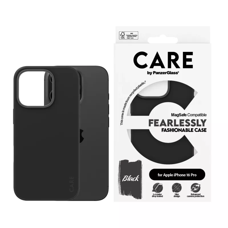 PanzerGlass CARE™ by ® Macīgs Black w. MagSafe iPhone 16 Pro, Vāciņš, Apple, Apple - iPhone 16 Pro, Melns