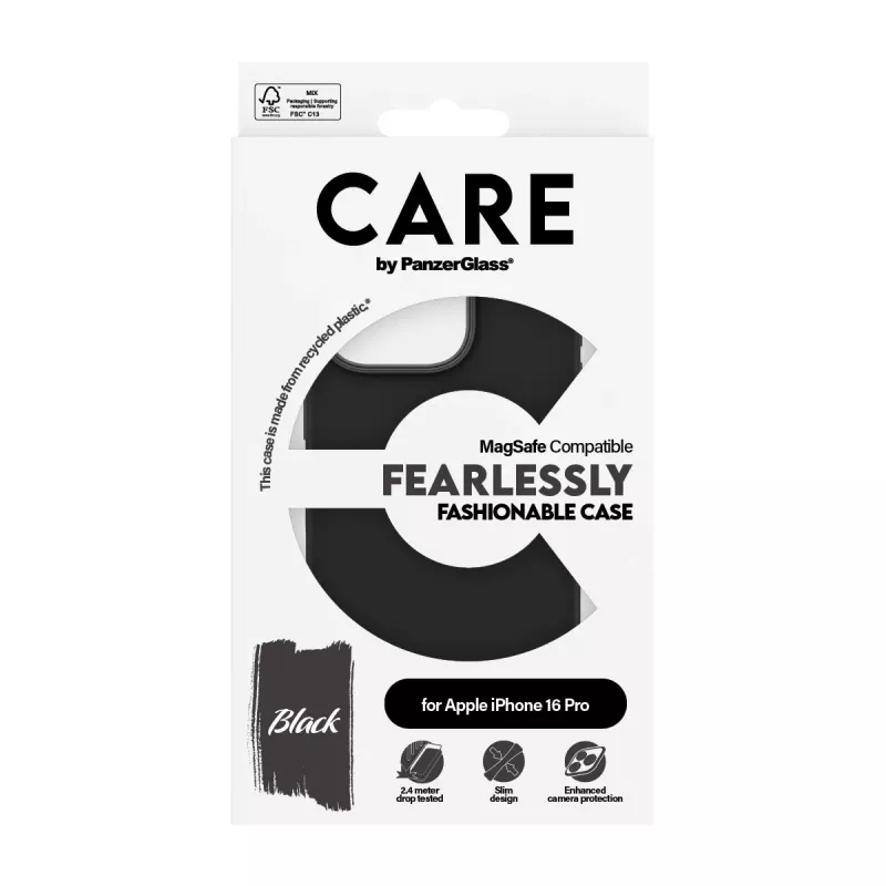 PanzerGlass CARE™ by ® Macīgs Black w. MagSafe iPhone 16 Pro, Vāciņš, Apple, Apple - iPhone 16 Pro, Melns