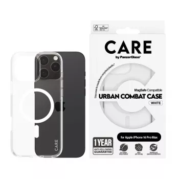 PanzerGlass CARE™ by ® Urban Combat Case Caurspīdīgs ar Balts MagSafe iPhone 16 Pro Max