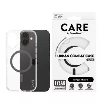 PanzerGlass CARE™ by ® Urban Combat Case Caurspīdīgs ar Melnu MagSafe iPhone 16