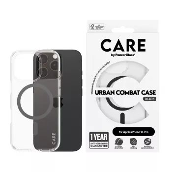 PanzerGlass CARE™ by ® Urban Combat Case Caurspīdīgs ar Melnu MagSafe iPhone 16 Pro