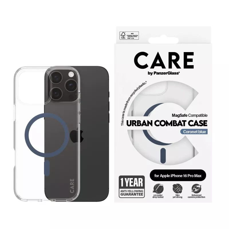 PanzerGlass CARE by Flagship Case Caurspīdīgs Urban Combat Blue MagSafe iPhone 16 Pro Max
