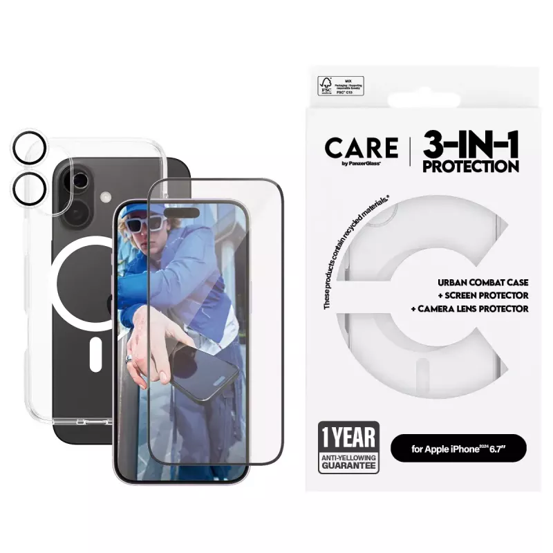 PanzerGlass CARE 3-in-1 komplekts iPhone 16 Plus