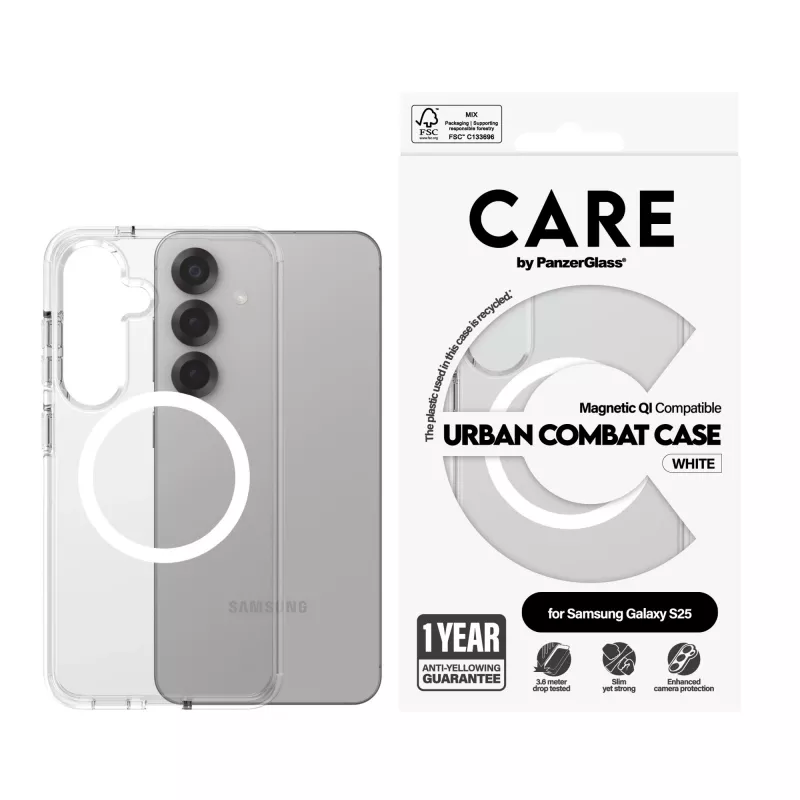 PanzerGlass CARE by Flagship Case Caurspīdīgais Urban Combat White Samsung Galaxy S25