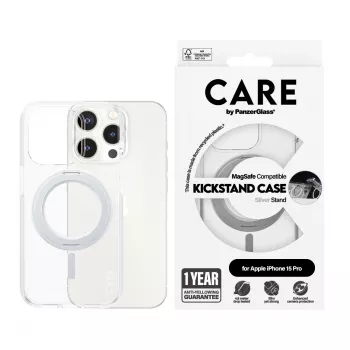 PanzerGlass CARE™ by ® Maciņš Caurspīdīgs ar Sudraba Kājiņu & MagSafe iPhone 15 Pro