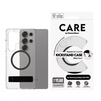 PanzerGlass CARE™ by ® Maciņš Caurspīdīgs ar Melnu Statīvu un Qi Savietojamību Samsung Galaxy S25 Ultra