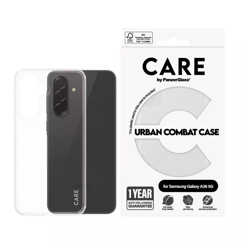 PanzerGlass CARE Flagship vāciņš ar caurspīdīgu rāmīti viedtālrunim Samsung Galaxy A36 5G, caurspīdīgs, CRRFUBCG38083