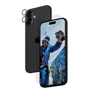 PanzerGlass ® 2-in-1 komplekts iPhone 16 Plus, Apple, Sausā uzklāšana, Izturīgs pret skrāpējumiem, Triecienizturīgs, Caurspīdīgs, 1 gab.