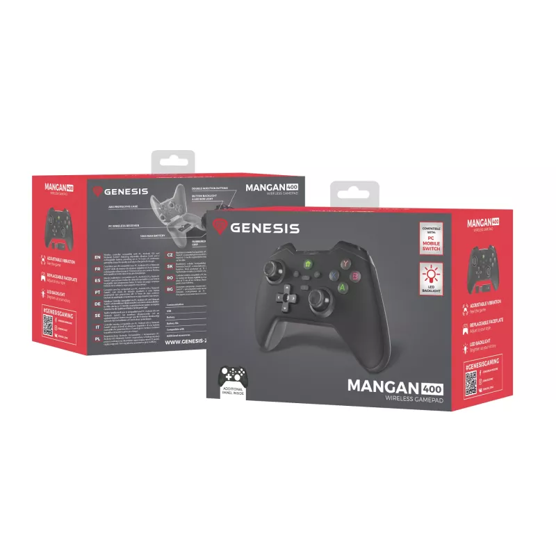 GENESIS Mangan 400 Melns Bluetooth Gamepad Analogs/Cipars Android, MAC, Nintendo Switch, PC, iOS