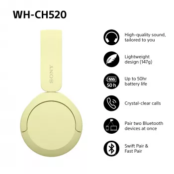 Sony WHCH520Y.CE7 Bezvadu austiņas, dzeltenas